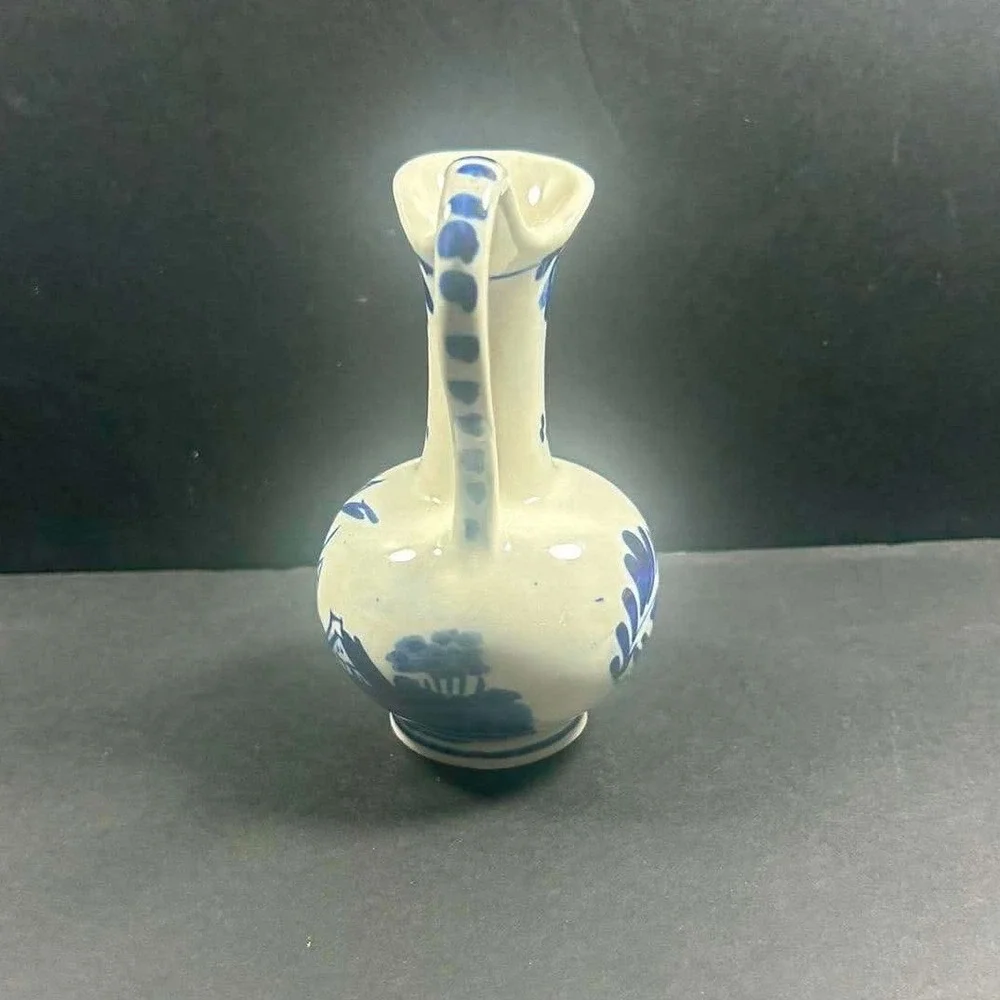 Delfts Blue‎ Miniature Pitcher White Blue Hand Painted Windmill Decor